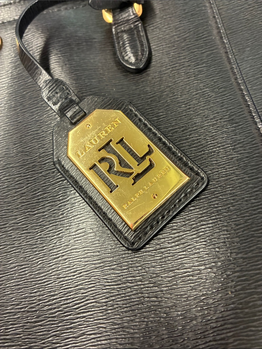 Ralph Lauren Black Leather Tote with Gold Accent Tag - Picture 2 of 6